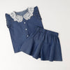 フリルカラーデザイントップス＋フレアショートパンツ