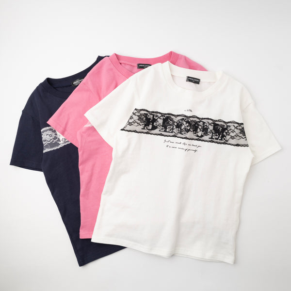 【綿100％/吸水速乾】フラワーロゴプリントレースTシャツ
