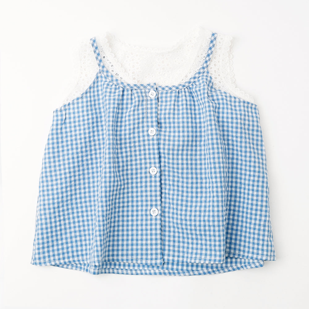 ギンガムチェックフロントリボンノースリーブトップス