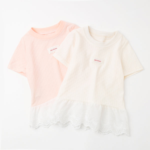 ワンポイントロゴデザインカットワークレーストップス