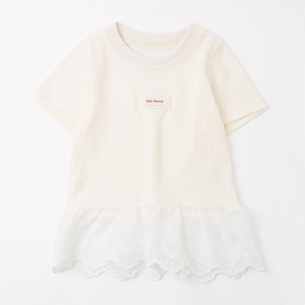 ワンポイントロゴデザインカットワークレーストップス