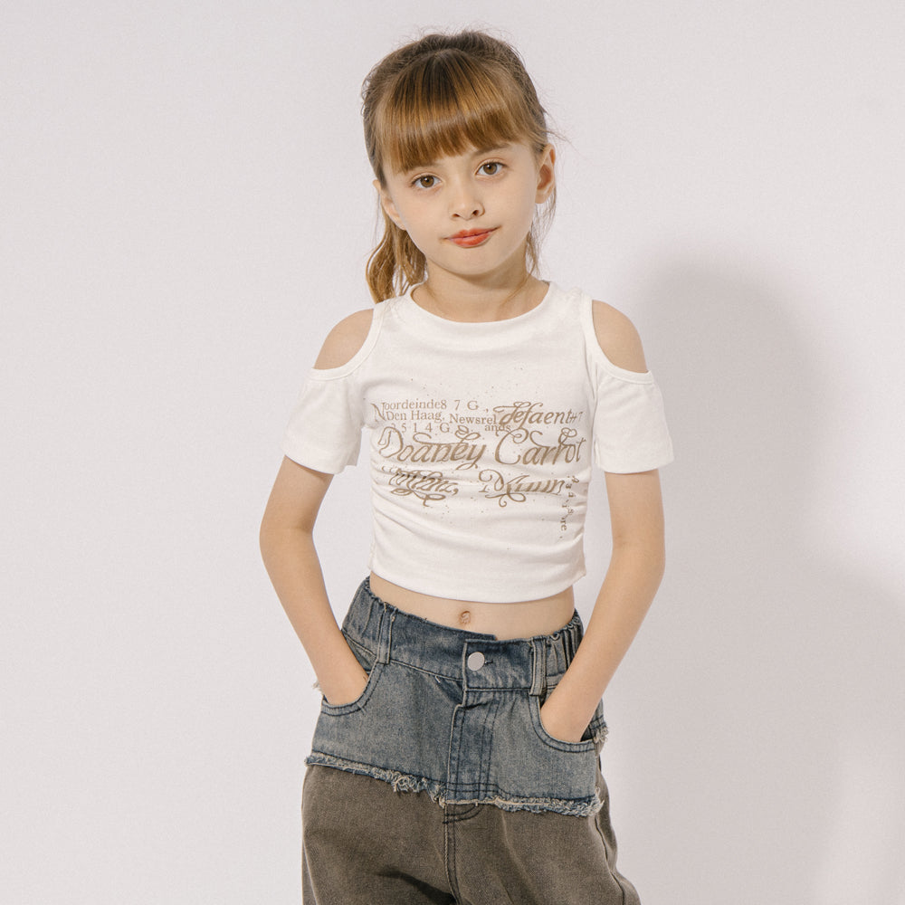 オープンショルダーロゴプリントトップス|子供服・キッズファッション