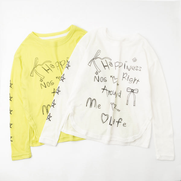 手書ロゴプリントシアーカラートップス