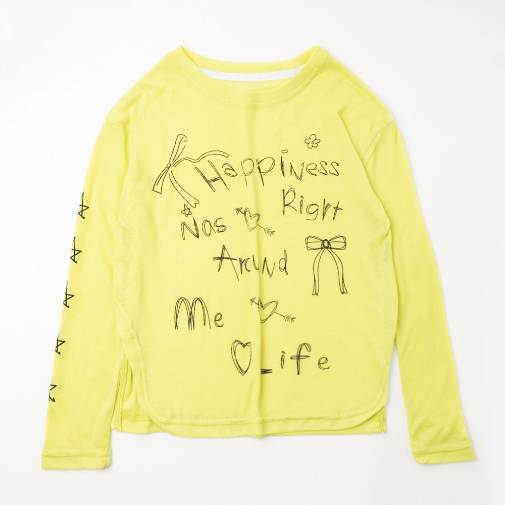 手書ロゴプリントシアーカラートップス