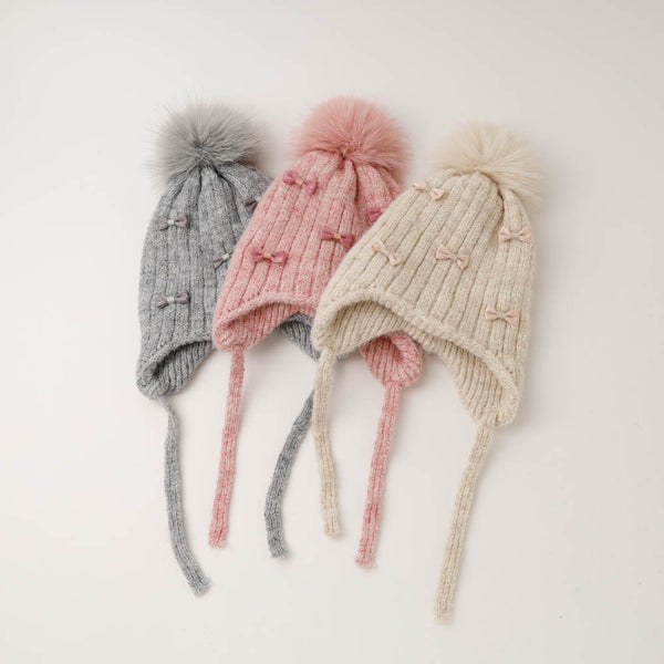 ポンポンリボンニット帽