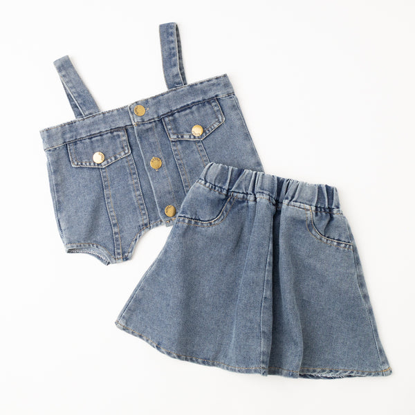 【2点セット】デニムビスチェ＋台形スカート