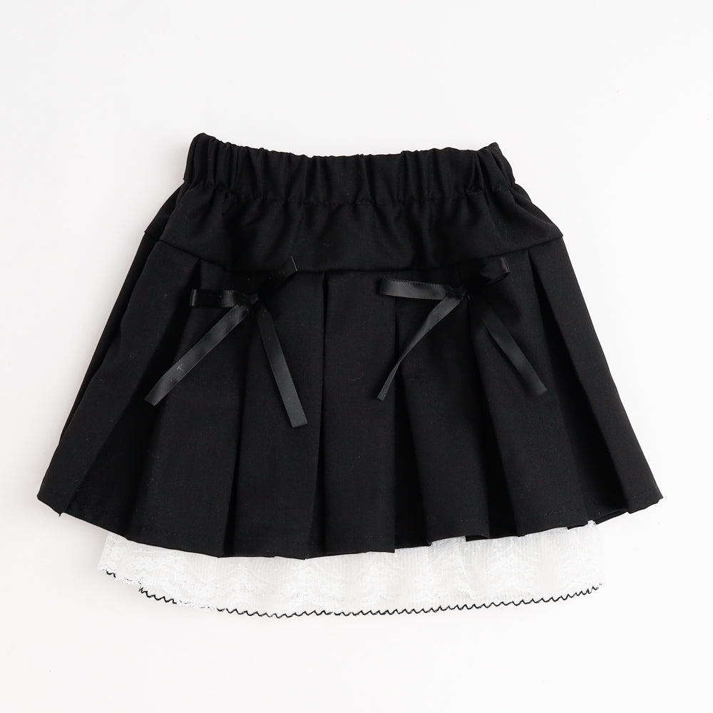 【インナーパンツ付】レースドッキングリボンプリーツスカート