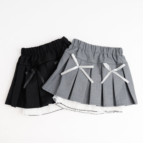 【インナーパンツ付】レースドッキングリボンプリーツスカート