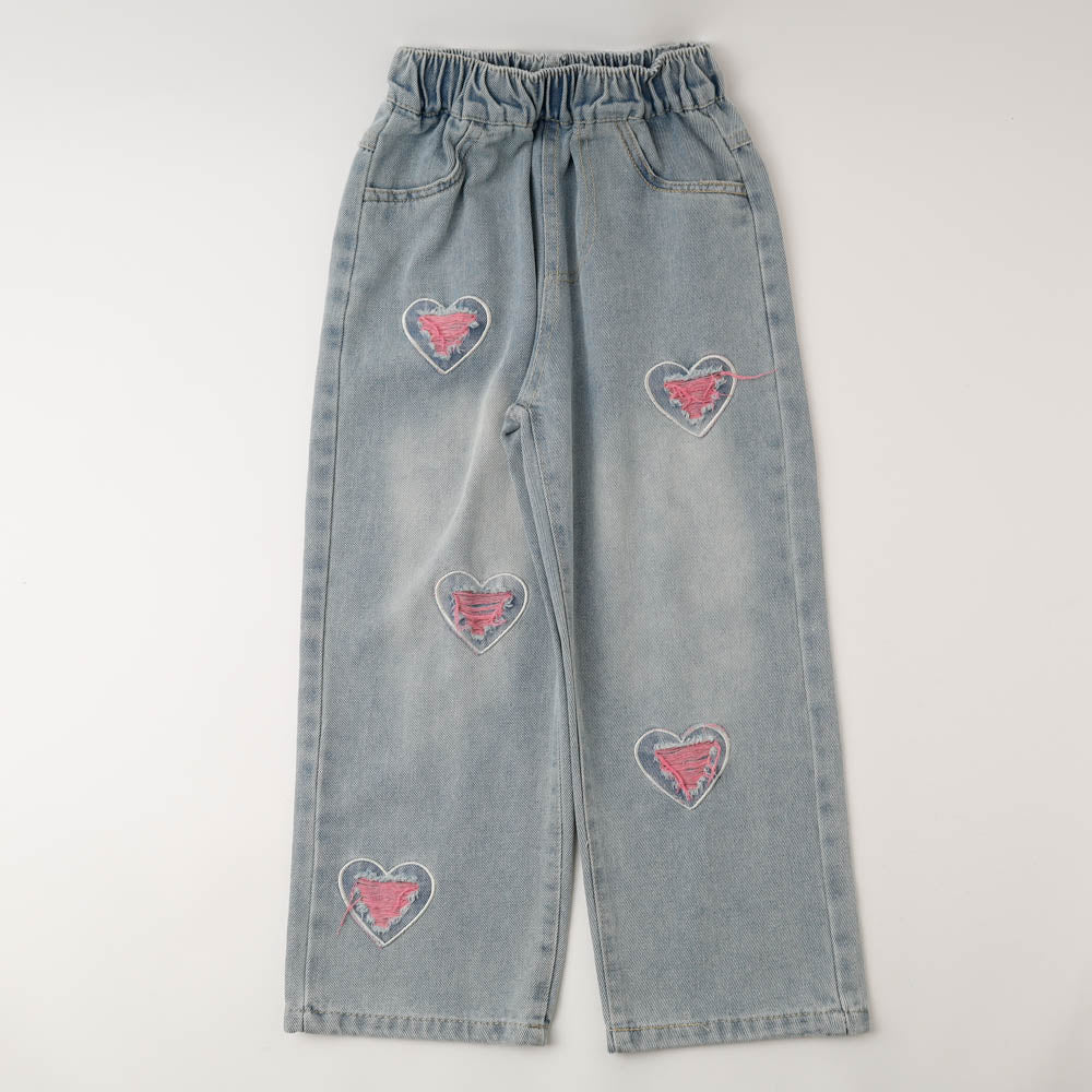 ハートカラーダメージデニムパンツ