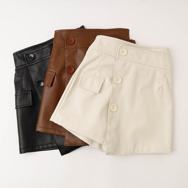 フェイクレザーアシンメトリーキュロット