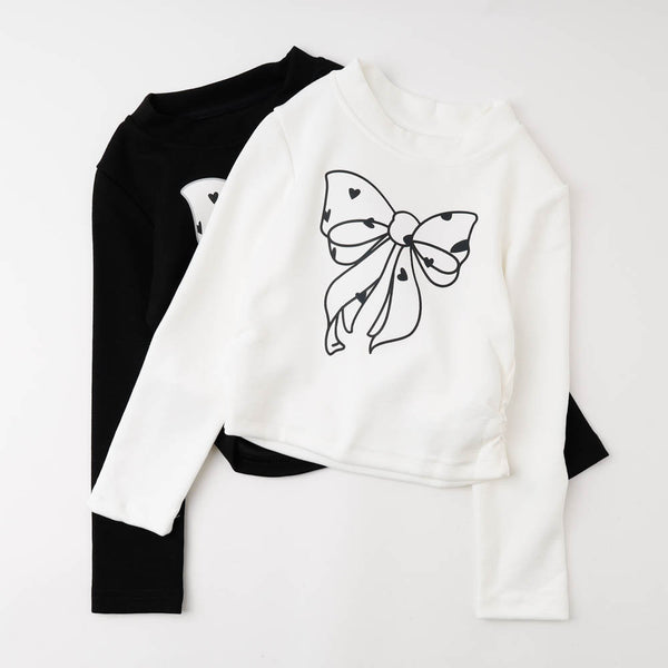 ハートドットリボンプリントデザインカットソー