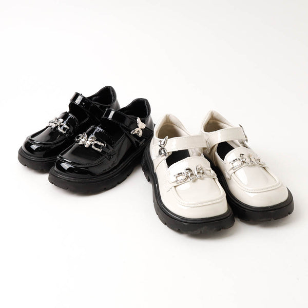 ボリュームソールバタフライビジューエナメルベルトシューズ