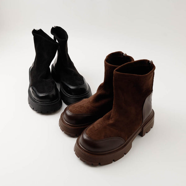 スエード切り替えボリュームソールショートブーツ