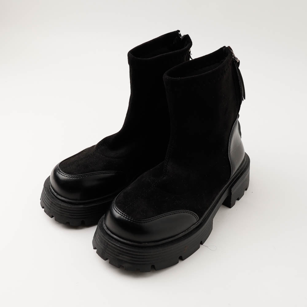 スエード切り替えボリュームソールショートブーツ