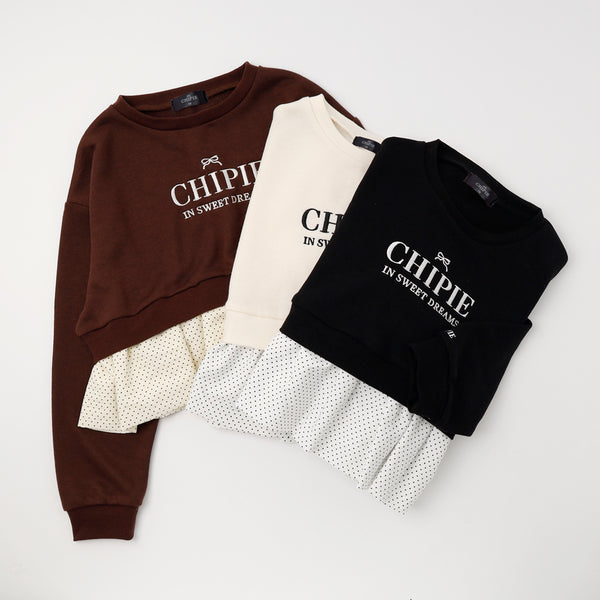 【CHIPIE/シピ】フロントロゴ刺繍ポルカドットバルーンペプラムトレーナー