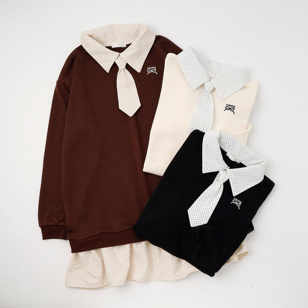 【CHIPIE/シピ】(取り外し可能タイ付)ワンポイントロゴ刺繍ドッキングワンピース