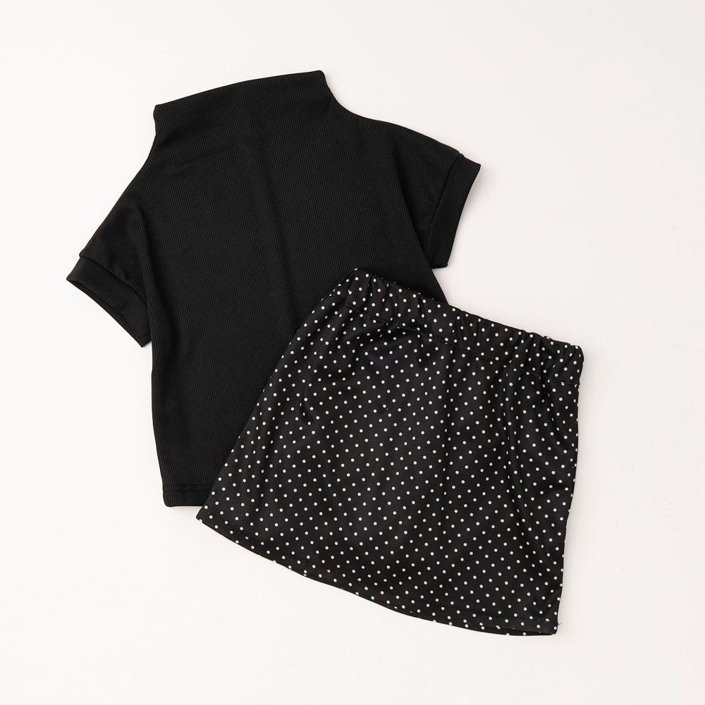 【2点セット】フレンチスリーブトップス＋ミニドットスカート