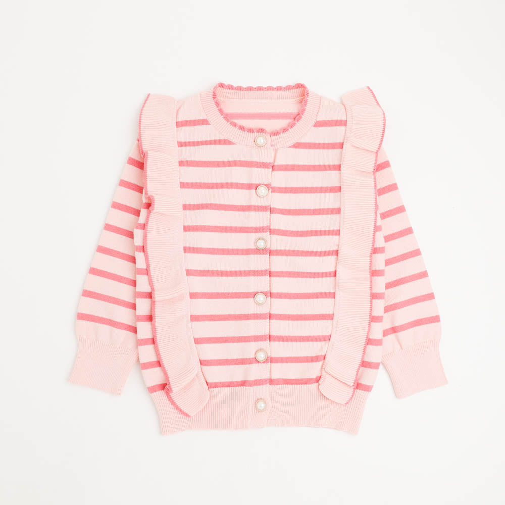 ショルダーフリルボーダーニットカーディガン