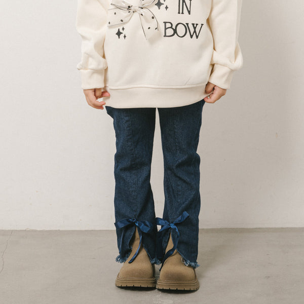 裾フリンジフロントリボンデニム