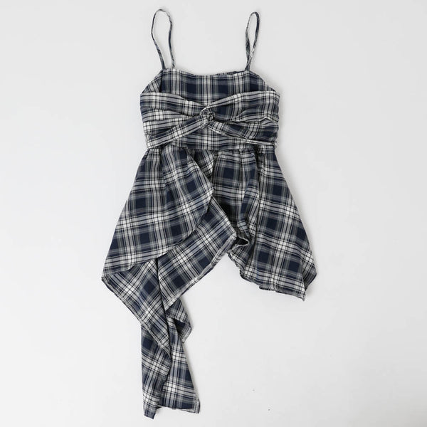チェックヘムキャミワンピース