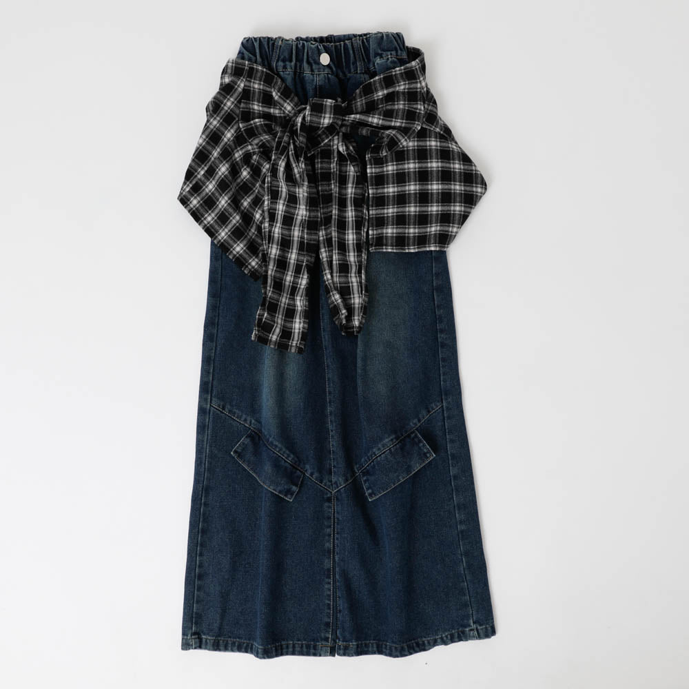 【レイヤードシャツ付属】ワイドデニム