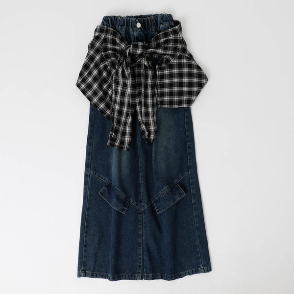 【レイヤードシャツ付属】ワイドデニム