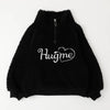 【HUGMEボア】（軽ふわ保温素材）ハートロゴ刺繍スタンドカラーハーフジップトップス