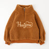 【HUGMEボア】（軽ふわ保温素材）ハートロゴ刺繍スタンドカラーハーフジップトップス