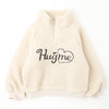 【HUGMEボア】（軽ふわ保温素材）ハートロゴ刺繍スタンドカラーハーフジップトップス