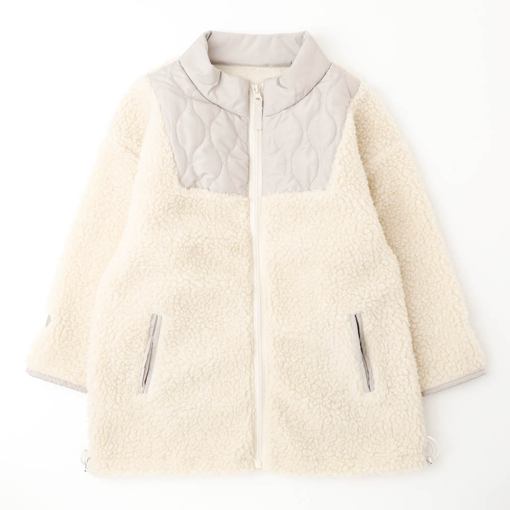 【HUGMEボア】（軽ふわ保温素材）おうちで洗える!ハートロゴ刺繍中綿キルティングMIXボアコート