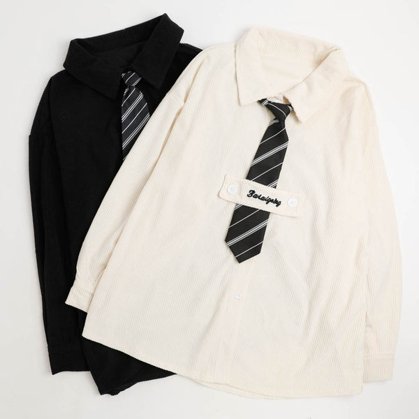 【2点セット】タイ付きオーバーサイズシャツ