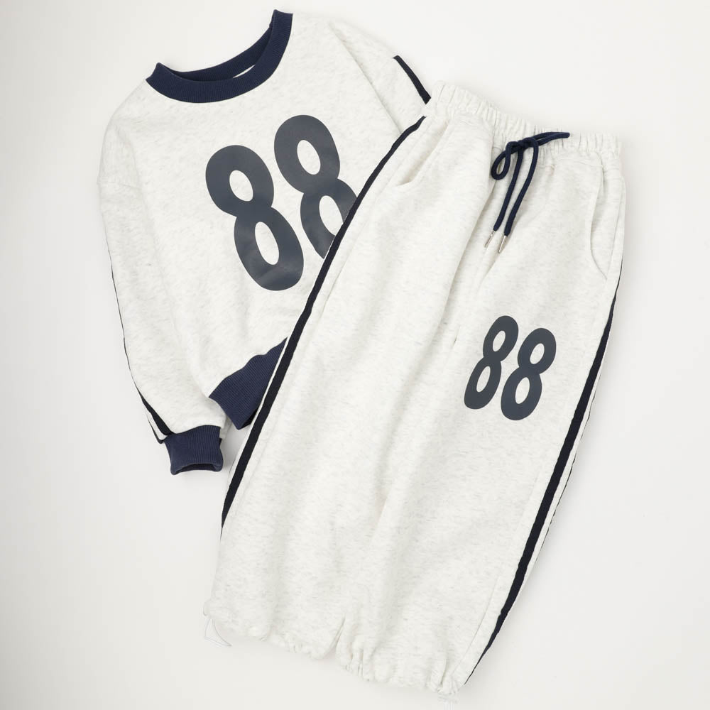 【2点セット】サイドラインナンバーロゴデザインスウェット＋パンツ