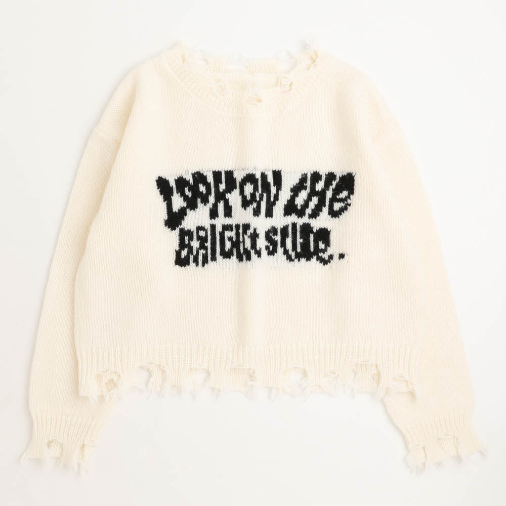 【軽量なのに暖かい"かるポカ"素材】フロントロゴダメージニット