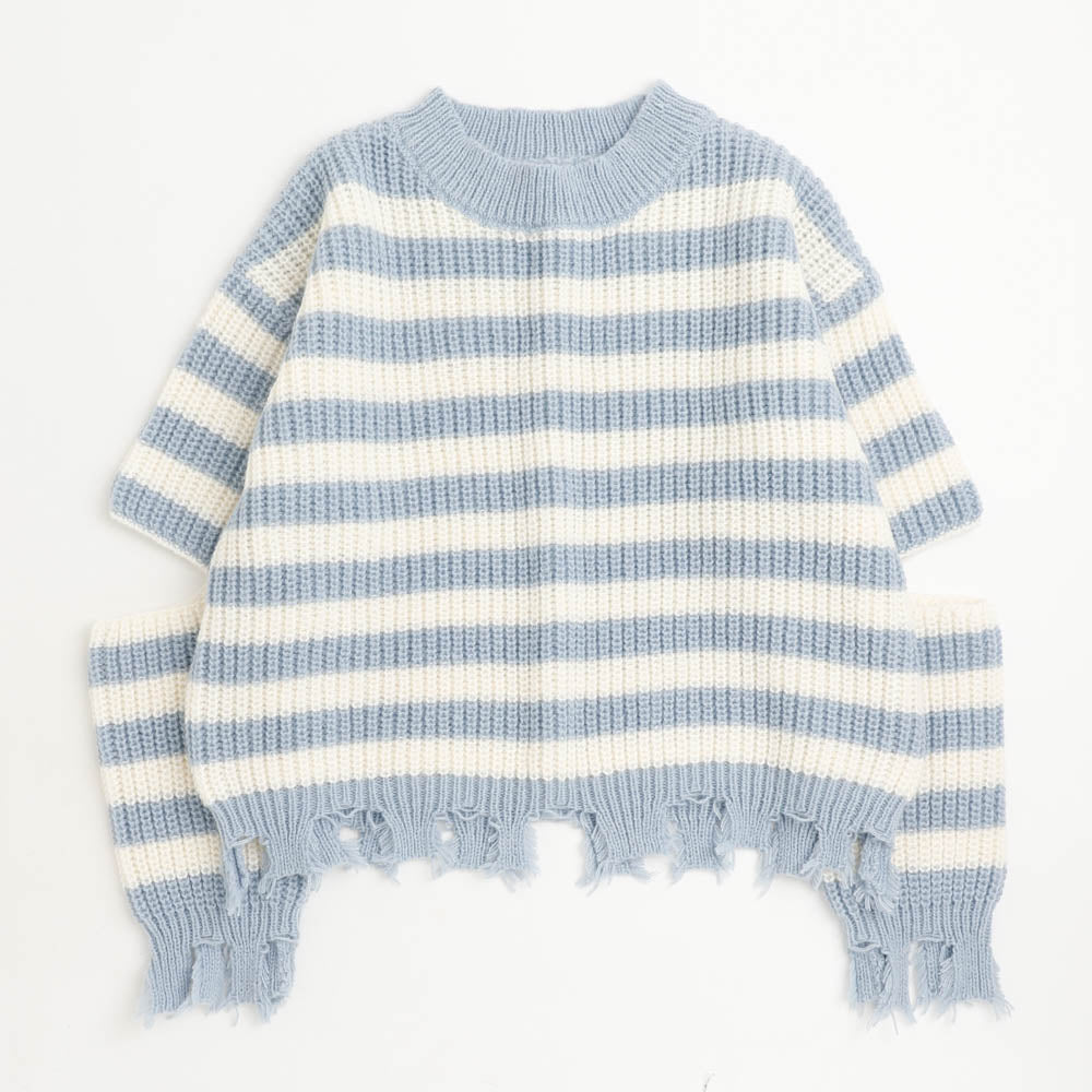 【軽量なのに暖かい"かるポカ"素材】ボーダーリラックスカットデザインニット