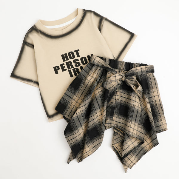 【2点セット】スプレープリントデザインTシャツ＋シャツライクスカート