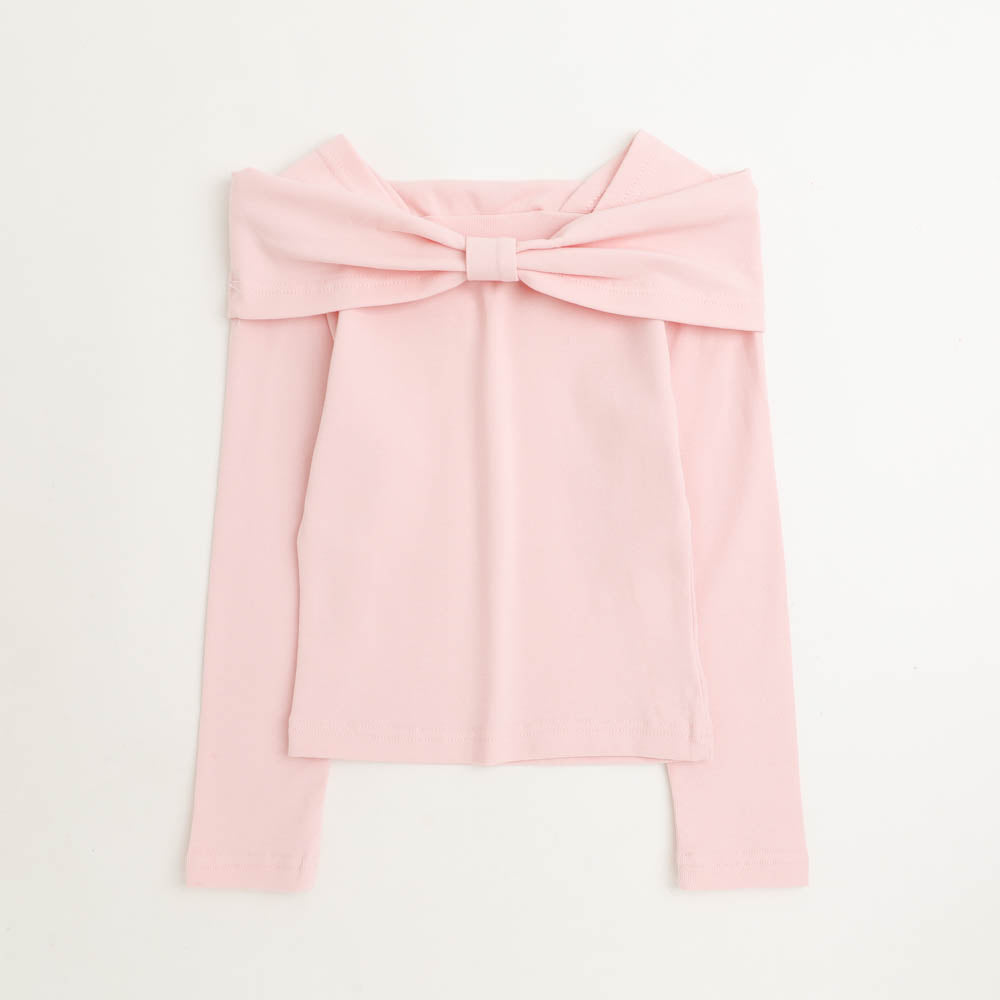 フロントリボンデザインスクエアネックトップス