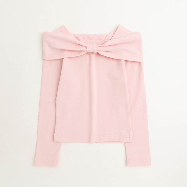 フロントリボンデザインスクエアネックトップス