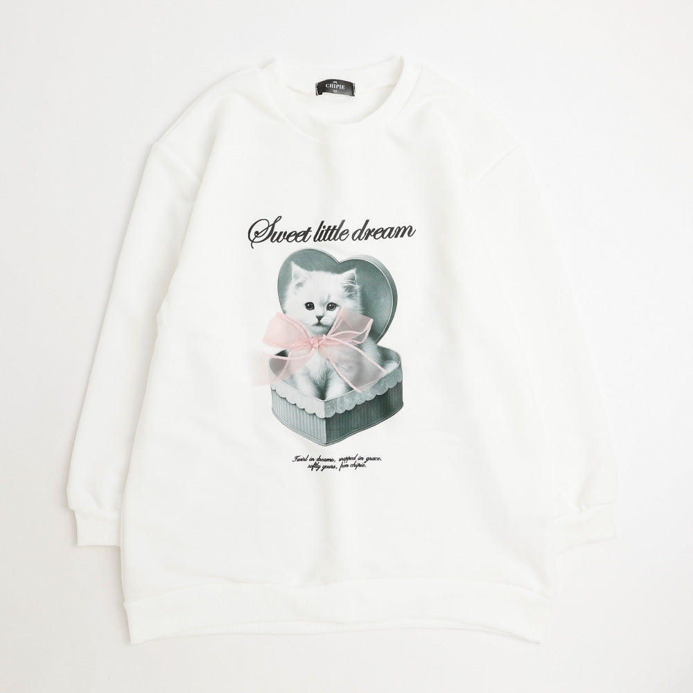 【CHIPIE/シピ】オーバーサイズシアーリボンキャットプリントミニワンピース