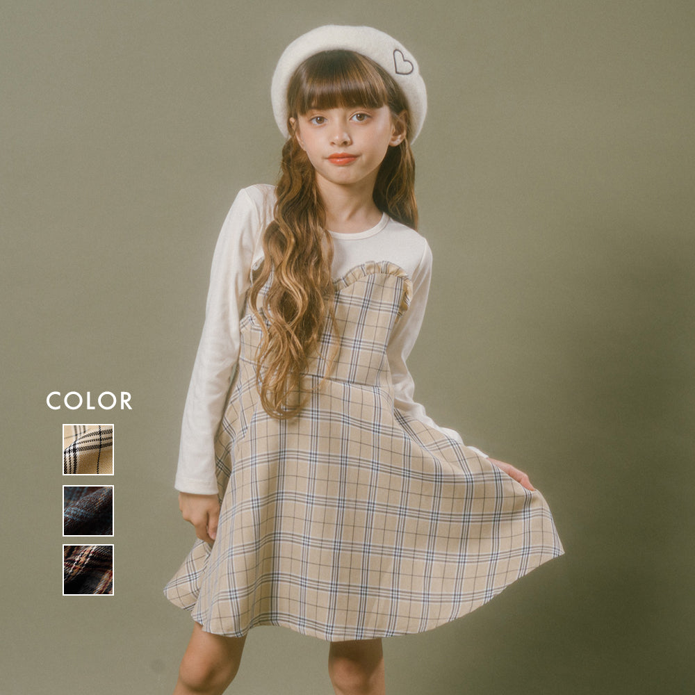チェックビスチェドッキングワンピース|子供服・キッズファッション