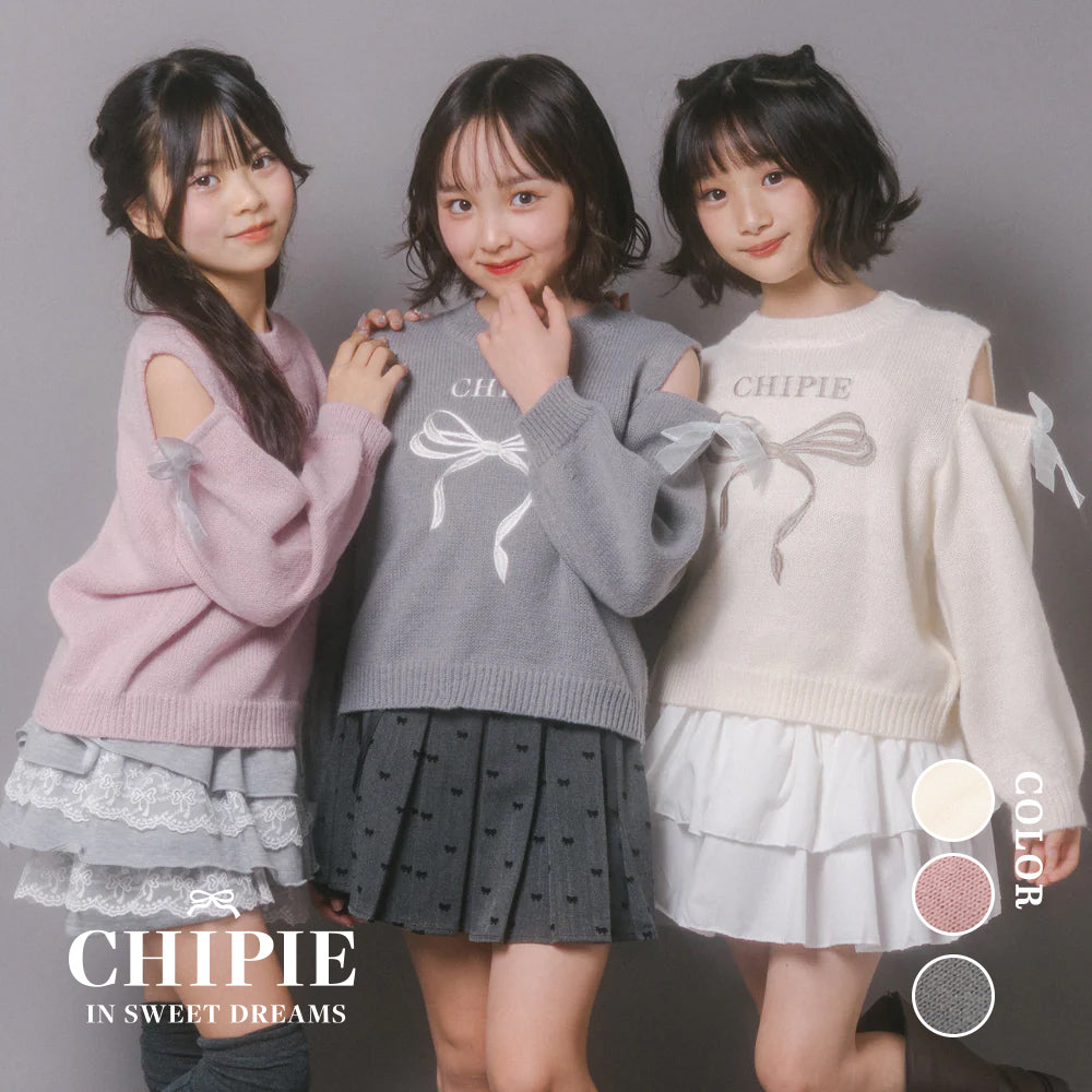 CHIPIE/シピ】カットショルダーリボン刺繍ニット|子供服・キッズ