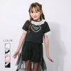 【綿100％/吸水速乾】レースフリルフレンチハートプリントクロップドTシャツ