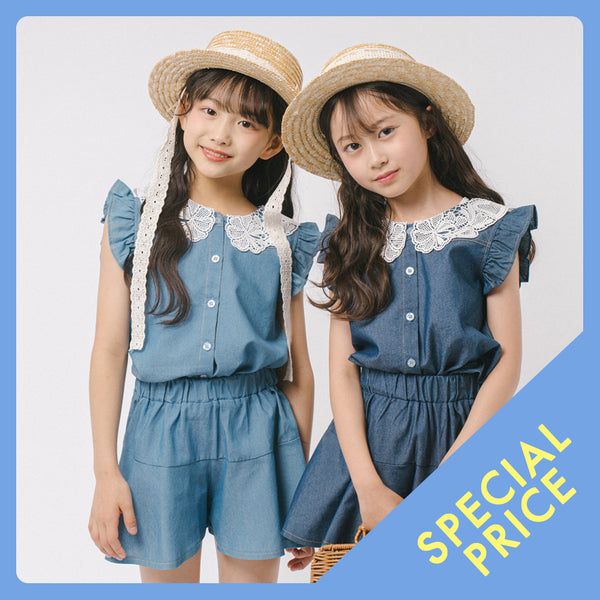 フリルカラーデザイントップス＋フレアショートパンツ